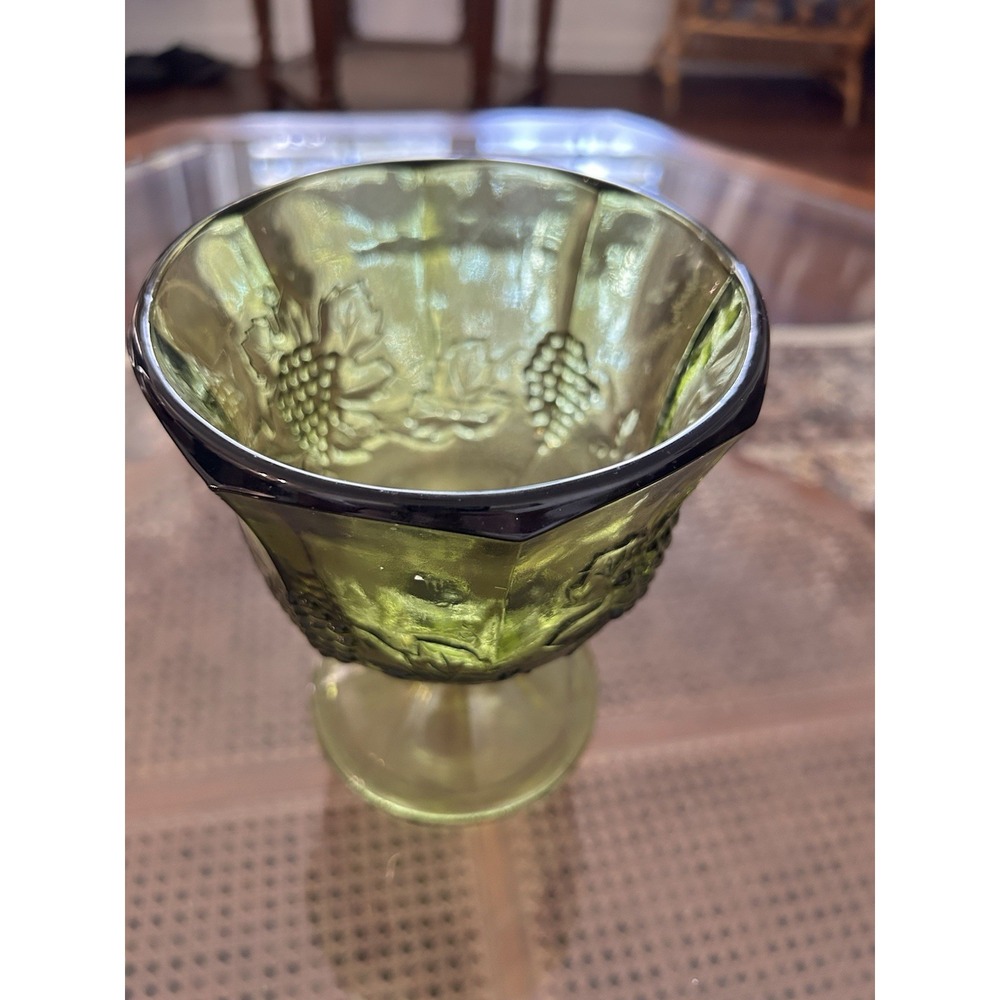 Vintage Indiana Glass Green Harvest Grape Footed Compote/Candy Dish 6.5" Tall